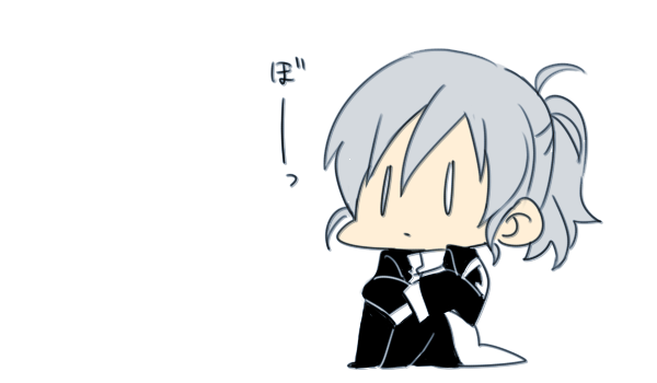 1girl chibi melty_blood ponytail riesbyfe_stridberg silver_hair sitting six_(fnrptal1010) solo tsukihime |_|