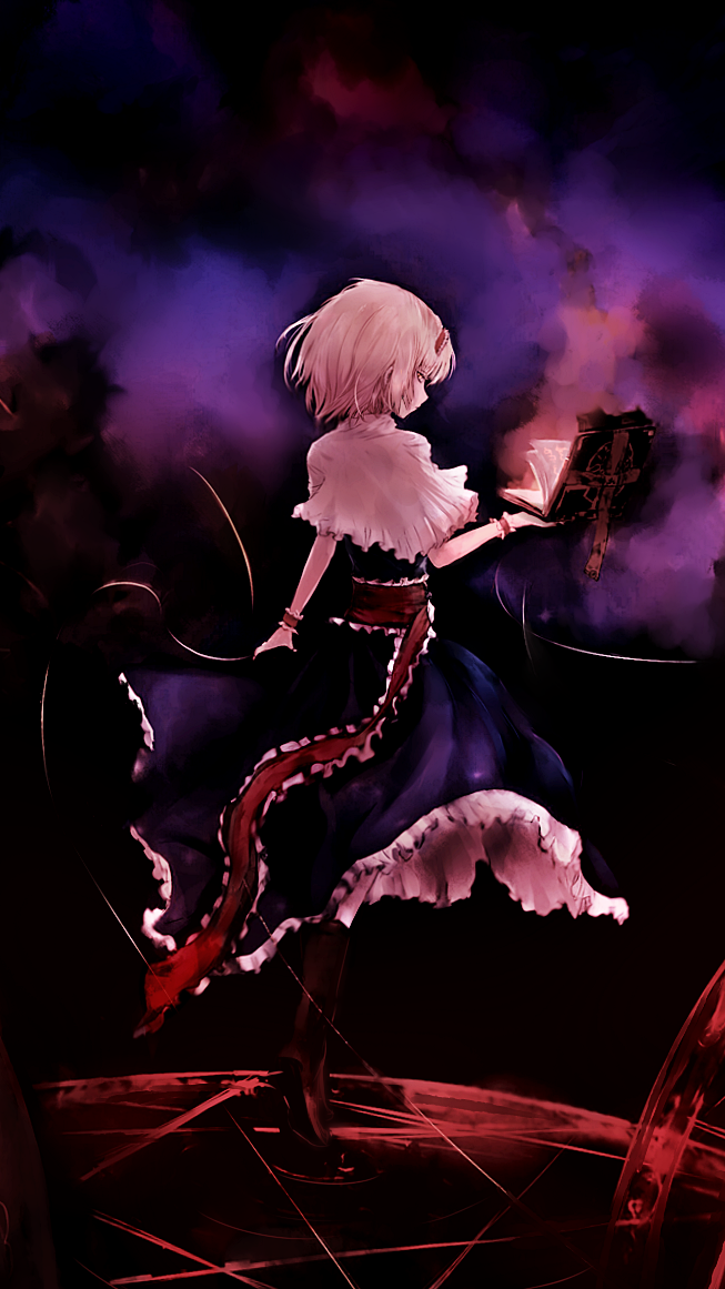 1girl alice_margatroid blonde_hair book dress dyolf grimoire_of_alice lock magic_circle open_book solo touhou
