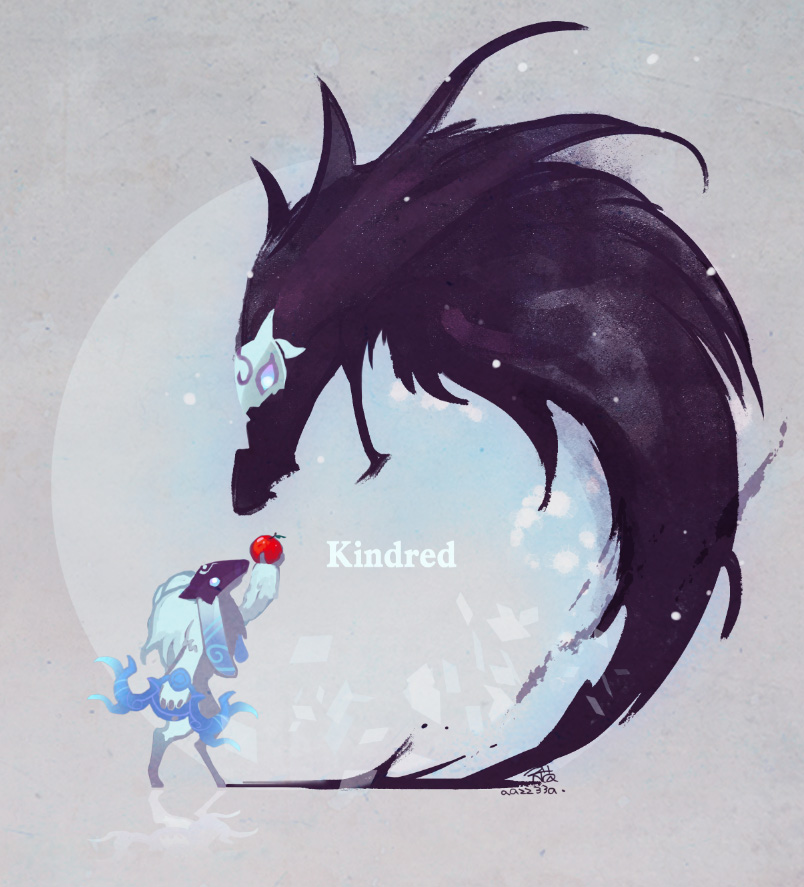 1girl aa2233a apple bow_(weapon) food fruit kindred league_of_legends mask pointy_ears spirit weapon wolf