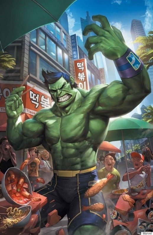 artist_request avengers avengers:_age_of_ultron chopsticks green_skin hulk korean marvel muscle parody tteokbokki