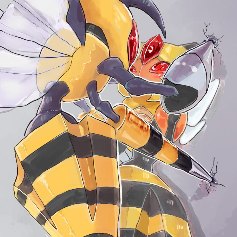 bee beedrill blush cicada_block commentary_request insect_wings mega_beedrill no_humans pokemon pokemon_(creature) supainii vespiquen wall_slam wings