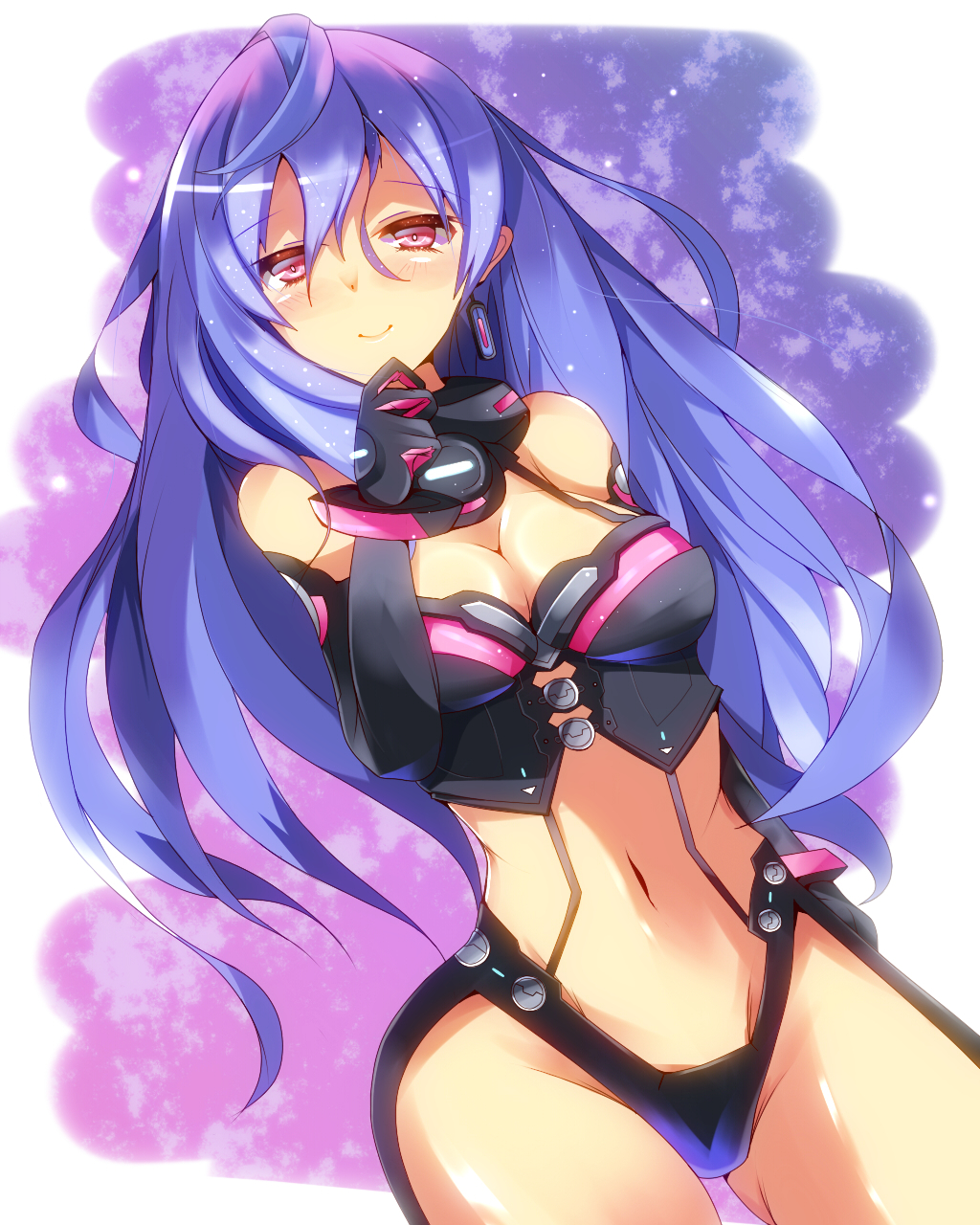 1girl artist_request blue_hair breasts cleavage elbow_gloves gloves highres iris_heart long_hair navel neptune_(series) purple_hair pururut red_eyes solo source_request symbol-shaped_pupils very_long_hair