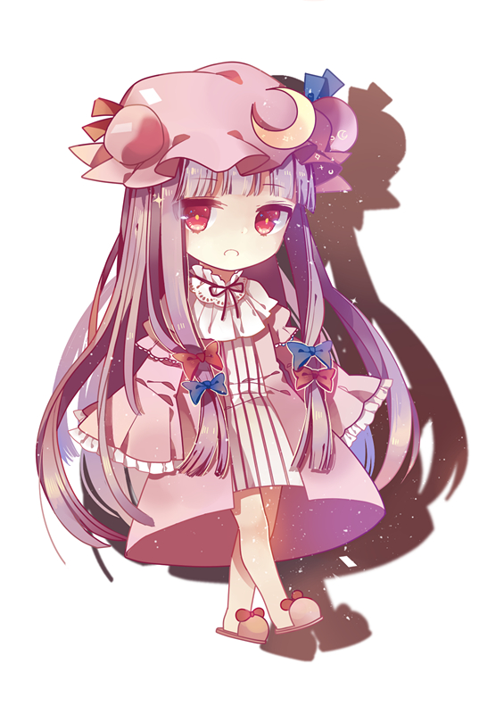 blush chibi dress hat long_hair patchouli_knowledge purple_eyes touhou violet_hair