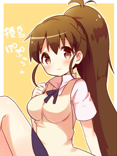 1girl apron brown_eyes brown_hair kimoko long_hair ponytail taneshima_popura waitress working!!