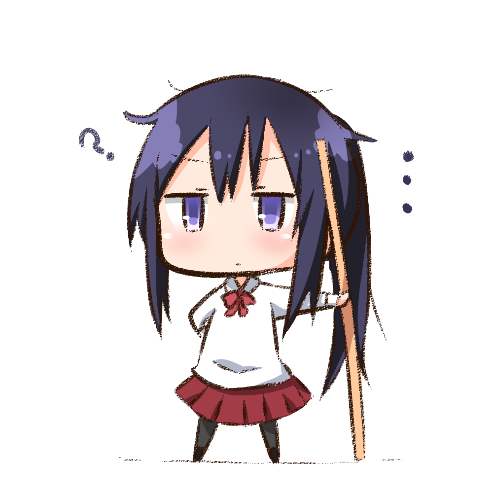 1girl ? chibi hana_kazari himouto!_umaru-chan long_hair looking_at_viewer motoba_kirie pantyhose ponytail purple_hair school_uniform simple_background solo standing violet_eyes white_background