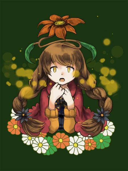 1girl artist_request braid brown_hair character_request flower kano_(murasaki) matsuge_(gajigaji) murasaki_(game) solo
