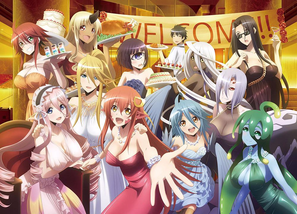 1boy 6+girls :d ahoge animal_ears arachne bare_shoulders black_dress black_hair blonde_hair blue_dress blue_eyes blue_hair blue_skin blue_wings bracelet breasts cake carapace centaur centorea_shianus cleavage cup cyclops dark_skin doppel_(monster_musume) doppelganger dress drill_hair drinking_glass everyone extra_eyes fang feathered_wings food formal goo_girl green_dress green_eyes green_hair hair_ornament hairclip harpy head_fins horn horse_ears insect_girl jewelry jpeg_artifacts kurusu_kimihito lamia lavender_hair long_hair maid_headdress manako mermaid meroune_lorelei miia_(monster_musume) monster_girl monster_musume_no_iru_nichijou ms._smith multiple_girls multiple_legs necklace nude official_art ogre one-eyed open_mouth orange_dress papi_(monster_musume) pink_dress pink_hair pointy_ears prehensile_hair rachnera_arachnera red_dress red_eyes redhead see-through short_hair slit_pupils smile spider_girl stitches sunglasses suu_(monster_musume) tionishia turkey_(food) very_long_hair white_dress white_hair wine_glass wings yellow_eyes zombie zombina