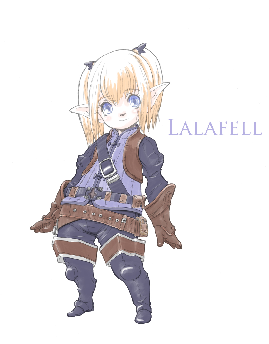 blue_eyes boots elf final_fantasy final_fantasy_xiv gloves highres lalafell leather pointy_ears twintails