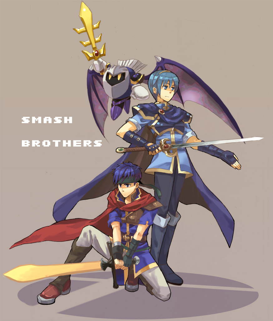 blue_hair cape fire_emblem fire_emblem:_mystery_of_the_emblem fire_emblem:_souen_no_kiseki fire_emblem_mystery_of_the_emblem fire_emblem_path_of_radiance gloves headband ike kirby_(series) marth mask meta_knight nintendo super_smash_bros. sword tiara weapon wings yellow_eyes