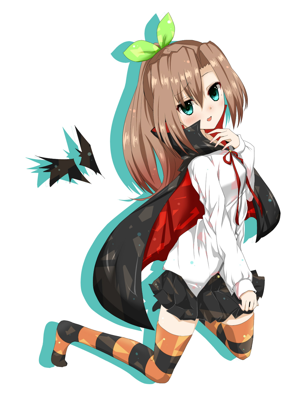 1girl alternate_costume bat_wings bow brown_hair choujigen_game_neptune green_eyes hair_bow hair_ornament halloween highres if_(choujigen_game_neptune) long_hair neptune_(series) shika_tsui wings