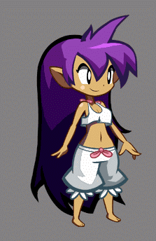 1girl alternate_hairstyle animated animated_gif barefoot bloomers crop_top long_hair lowres matt_bozon midriff navel official_art pointy_ears purple_hair shantae shantae_(character) smile solo underwear very_long_hair