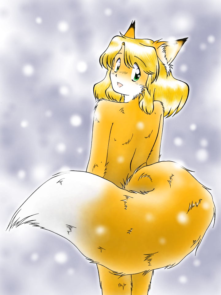 1girl foxgirl nude pisipisi snow