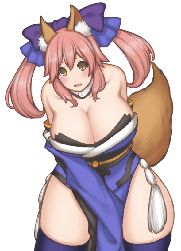 animal_ears breasts caster_(fate/extra) cleavage fox_ears large_breasts mogu_(kanikama_mgmg) plump tail
