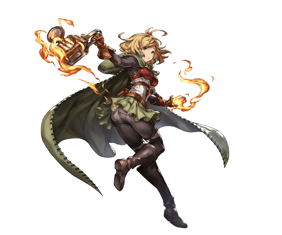 1girl boots cape fire full_body gloves granblue_fantasy holding jewelry knee_boots lamp looking_back minaba_hideo pantylines pleated_skirt shingeki_no_bahamut simple_background skirt solo teena_(granblue_fantasy) thigh-highs white_background