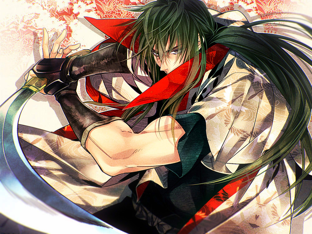 1boy black_hair cape hiko_seijuurou japanese_clothes katana komashiro long_hair rurouni_kenshin solo sword weapon