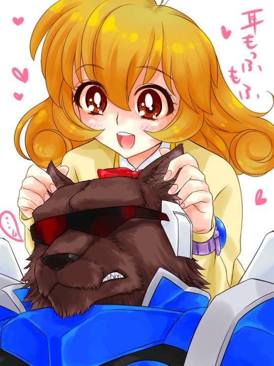 1boy 1girl brown_eyes corrector_yui curly_hair kasuga_yui mukki orange_hair school_uniform short_hair synchro_(corrector_yui) translated werewolf