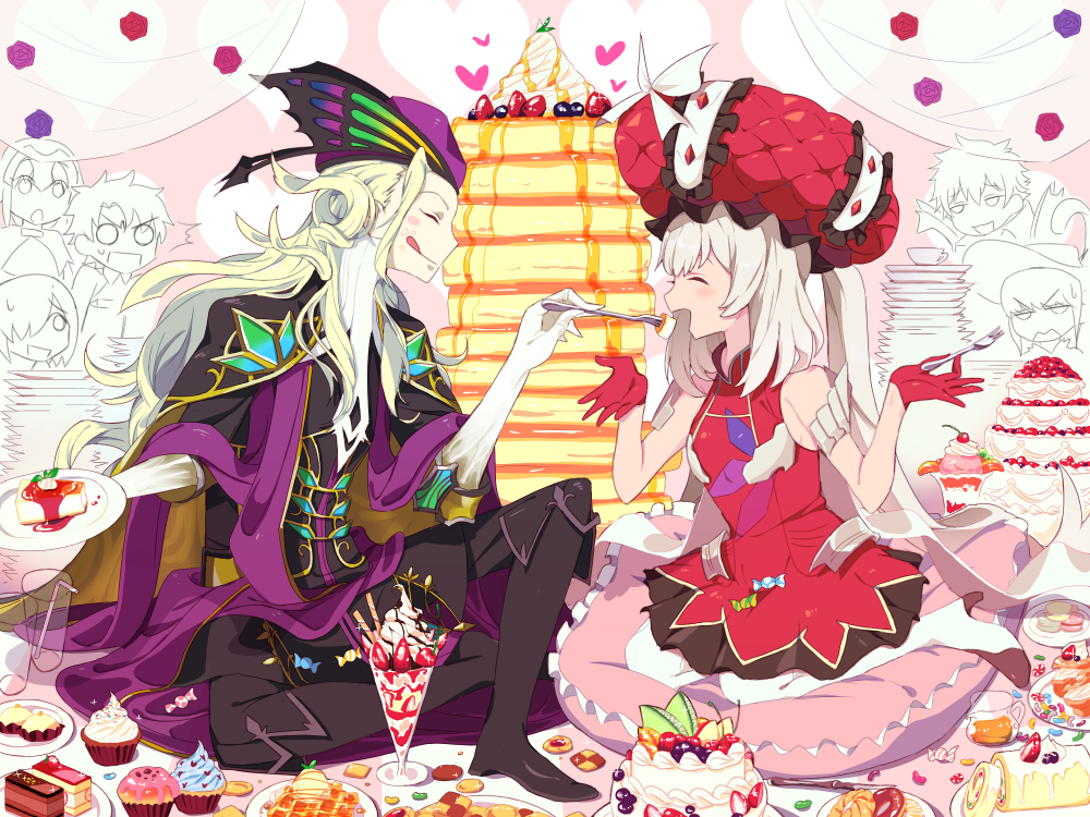 3girls 4boys :q blonde_hair blueberry boots cake charles_henri_sanson_(fate/grand_order) cheesecake cloak closed_eyes cookie cupcake cushion dessert doughnut fate/grand_order fate_(series) feeding food food_on_face fork fruit gloves hat ice_cream le_chevalier_d'eon_(fate/grand_order) male_protagonist_(fate/grand_order) marie_antoinette_(fate/grand_order) multiple_boys multiple_girls open_mouth pancake plate ruler_(fate/apocrypha) shielder_(fate/grand_order) silver_hair sitting strawberry sundae swiss_roll takara-chan thigh-highs thigh_boots tongue tongue_out waffle whipped_cream wolfgang_amadeus_mozart_(fate/grand_order)