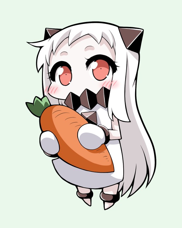 1girl ankle_cuffs blush_stickers carrot colored commentary covering_mouth horns kantai_collection long_hair looking_up northern_ocean_hime orange_eyes shinkaisei-kan solo very_long_hair yamato_nadeshiko