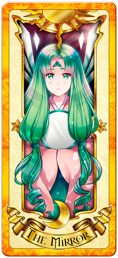 1girl cardcaptor_sakura clow_card crystal elena_ivlyushkina facial_mark green_eyes green_hair long_hair mirror mirror_(clow_card) solo transparent_background very_long_hair