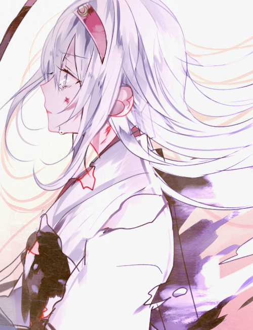 1girl bow_(weapon) hairband injury japanese_clothes kantai_collection long_hair muneate poni_(rito) shoukaku_(kantai_collection) silver_hair solo tears torn_clothes weapon