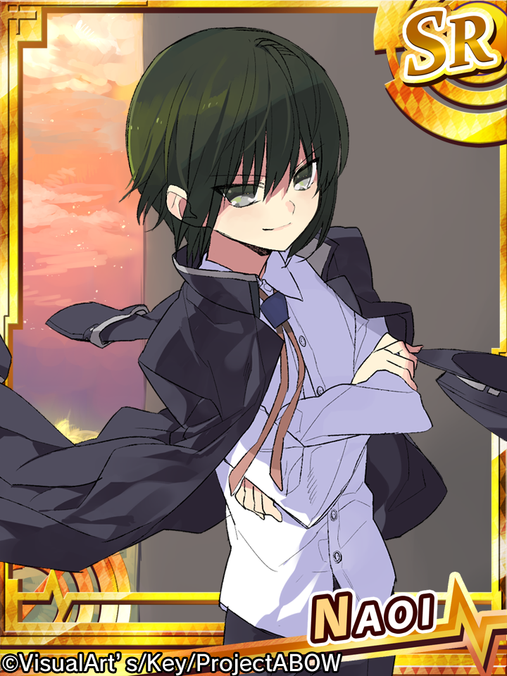 1boy angel_beats! crossed_arms green_eyes green_hair jacket_on_shoulders naoi_ayato school_uniform sennen_suisei short_hair smirk