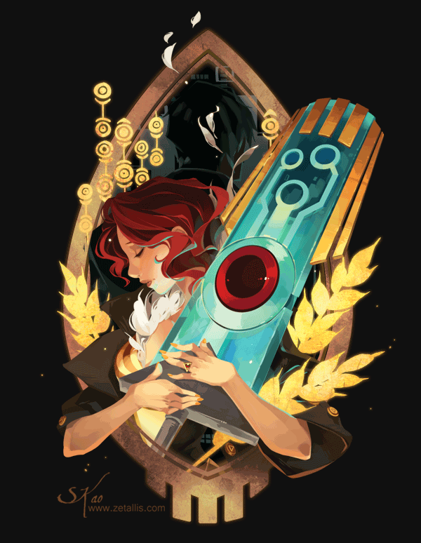 1girl animated animated_gif huge_weapon red_(transistor) redhead solo sword the_transistor transistor_(game) weapon zetallis