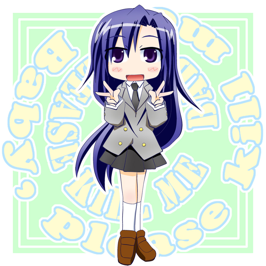 1girl double_v goshiki_agiri kill_me_baby long_hair necktie open_mouth purple_hair school_uniform shinbunya smile v