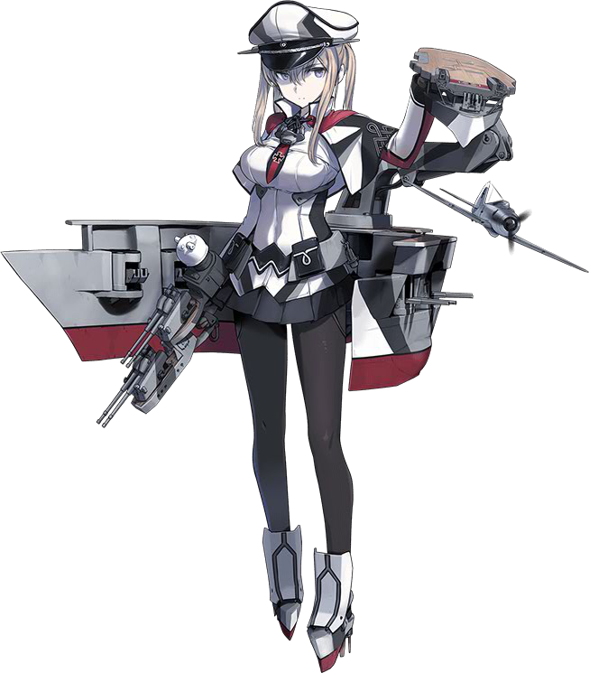 1girl breasts capelet fw_190 gloves graf_zeppelin_(kantai_collection) grey_eyes hat kantai_collection large_breasts long_hair machinery microskirt official_art pale_skin pantyhose remodel_(kantai_collection) serious shimada_fumikane skirt solo twintails