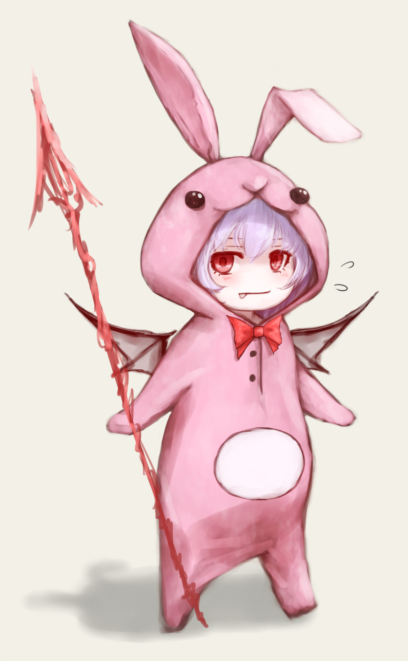 1girl alternate_costume animal_costume bat_wings bunny_costume fang flying_sweatdrops highres hoshibuchi lavender_hair looking_at_viewer red_eyes remilia_scarlet solo spear_the_gungnir touhou wings