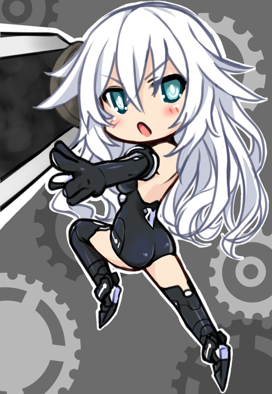 1girl black_heart blue_eyes blush breasts chibi cleavage kamia_(not_found) long_hair looking_at_viewer neptune_(series) noire open_mouth sword symbol-shaped_pupils very_long_hair weapon white_hair
