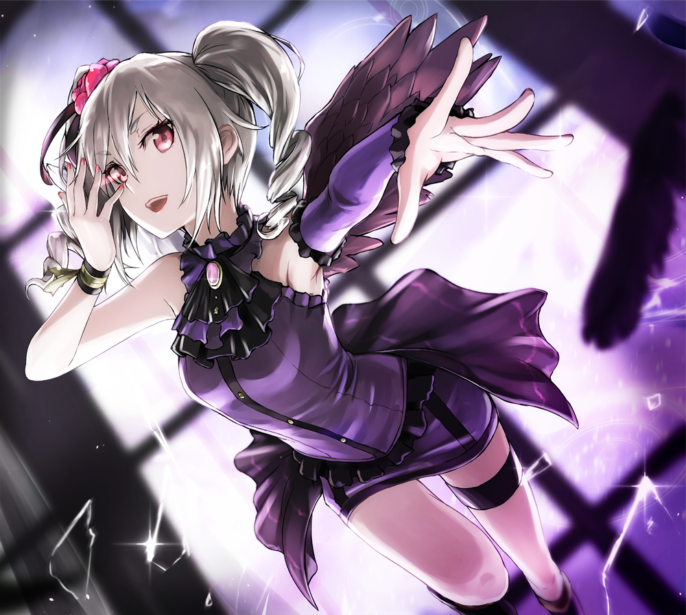 blush dress gloves gothic grey_hair idolmaster idolmaster_cinderella_girls kanzaki_ranko long_hair red_eyes twintails wings