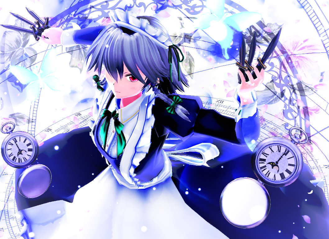 1girl apron artist_request izayoi_sakuya knife maid maid_apron mikumikudance solo touhou watch