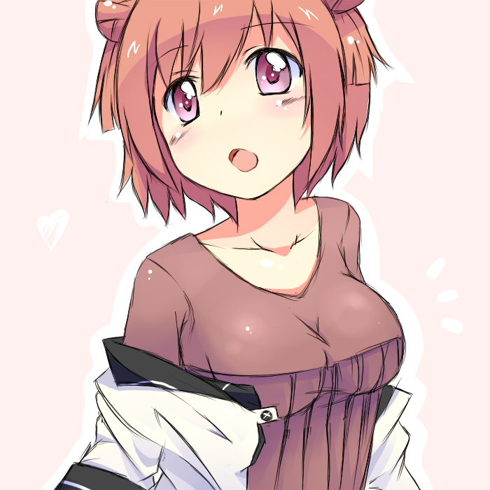 1girl akaza_akari breasts collarbone double_bun hair_bun kotaka open_mouth redhead solo violet_eyes yuru_yuri