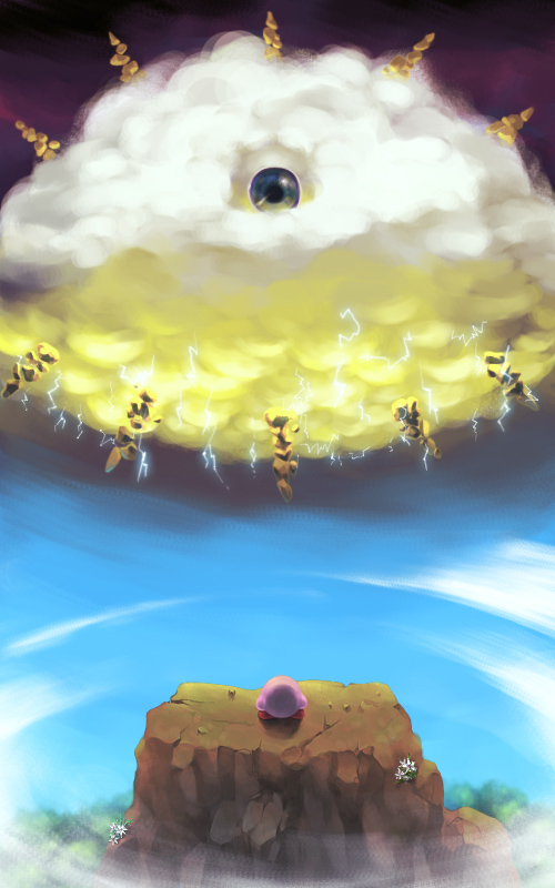 clouds eyeball kirby kirby_(series) kracko lightning naco24 nintendo sky