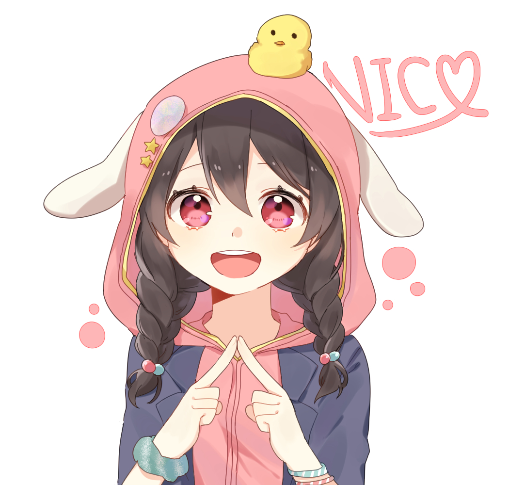 black_hair blush happy hoodie jacket long_hair love_live!_school_idol_project red_eyes twin_braids yazawa_nico