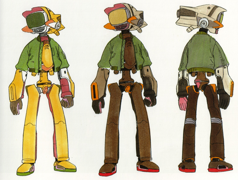 alternate_color canti concept_art flcl jacket no_humans official_art robot sadamoto_yoshiyuki