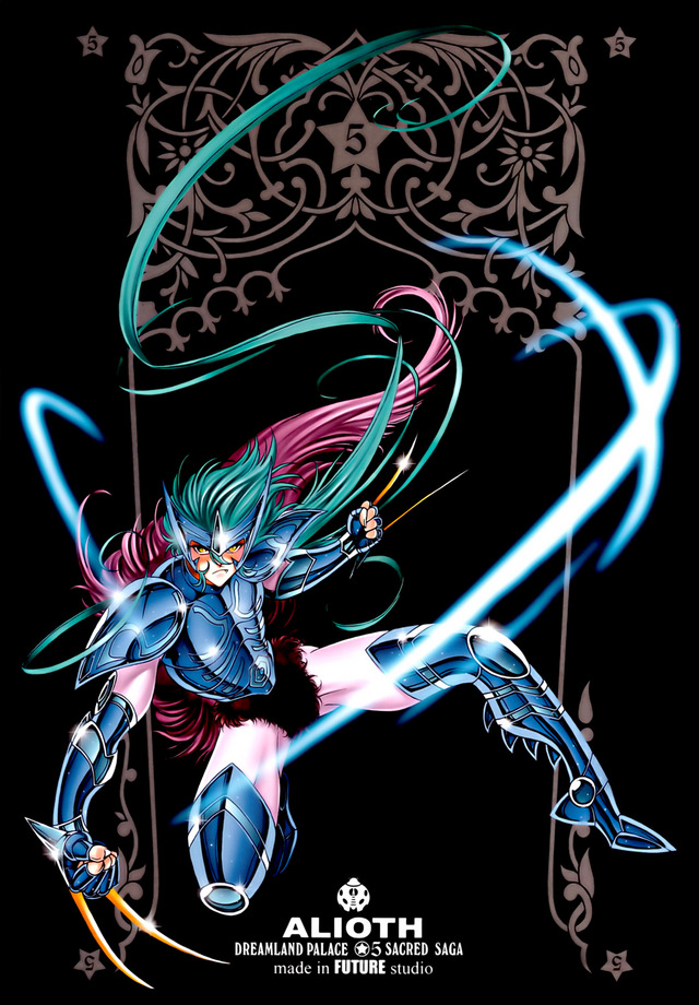 1boy alioth_epsilon_fenrir armor armored_boots black_background blue_hair claw_(weapon) future_studio_(artist) gauntlets gloves saint_seiya simple_background solo tail wolf_tail