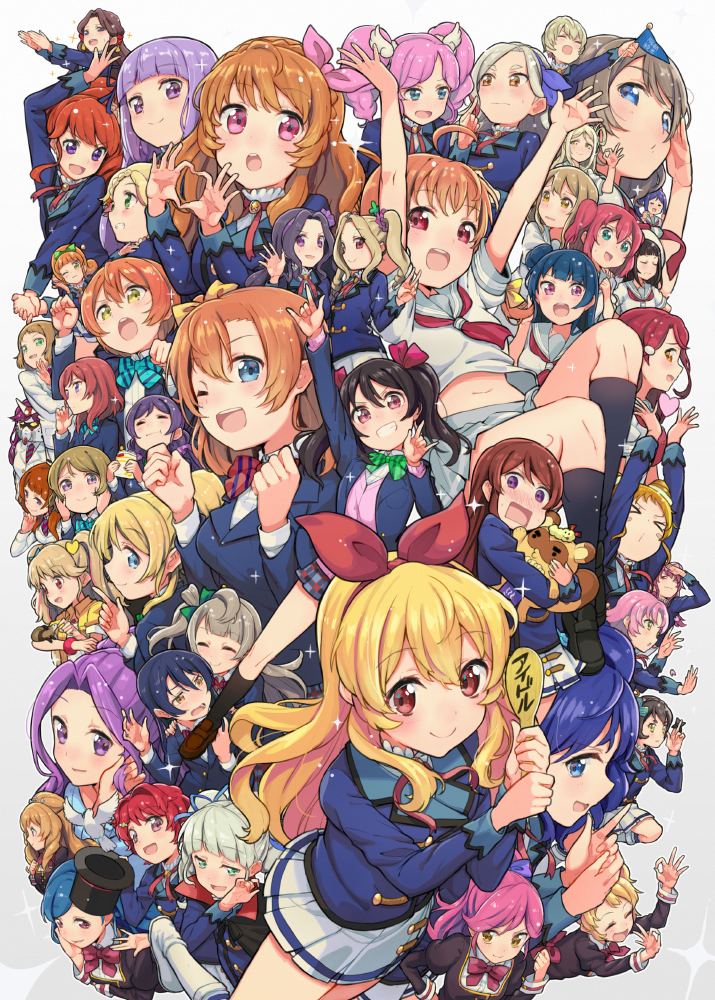 6+girls :d :o :t \m/ \o/ ^_^ a-rise absolutely_everyone aikatsu! aikatsu!_(series) amahane_madoka arisugawa_otome arm_up arms_up ayase_eli bird blazer blush clenched_hands closed_eyes crossover daichi_nono dove eating ebipon embarrassed everyone flag fujiwara_miyabi_(aikatsu!) grin gundam hands_on_own_cheeks hands_on_own_face haruken hat hattori_yuu heart heart_hands helmet hikami_sumire himesato_maria holding holding_spoon holding_stuffed_animal hoshimiya_ichigo hoshizora_rin ichinose_kaede index_finger_raised kamiya_shion kanzaki_mizuki kazesawa_sora kira_tsubasa kiriya_aoi kitaouji_sakura koizumi_hanayo kousaka_honoka kunikida_hanamaru kurebayashi_juri kurisu_kokone kurosawa_dia kurosawa_rin_(aikatsu!) kurosawa_ruby love_live! love_live!_school_idol_project love_live!_sunshine!! magic_trick matsuura_kanan minami_kotori minowa_hikari mobile_suit_gundam multiple_girls natsuki_mikuru nishikino_maki ohara_mari ojou-sama_pose ok_sign one_eye_closed oozora_akari open_mouth otoshiro_seira outstretched_arms paw_pose rectangular_mouth rx-78-2 saegusa_kii sakurauchi_riko sandwich school_uniform serafuku shibuki_ran shinjou_hinaki shirakaba_risa shuriken smile sonoda_umi sparkle sunrise_(company) takami_chika top_hat toudou_erena toudou_yurika toujou_nozomi tsushima_yoshiko v watanabe_you wooden_spoon yazawa_nico yuuki_anju