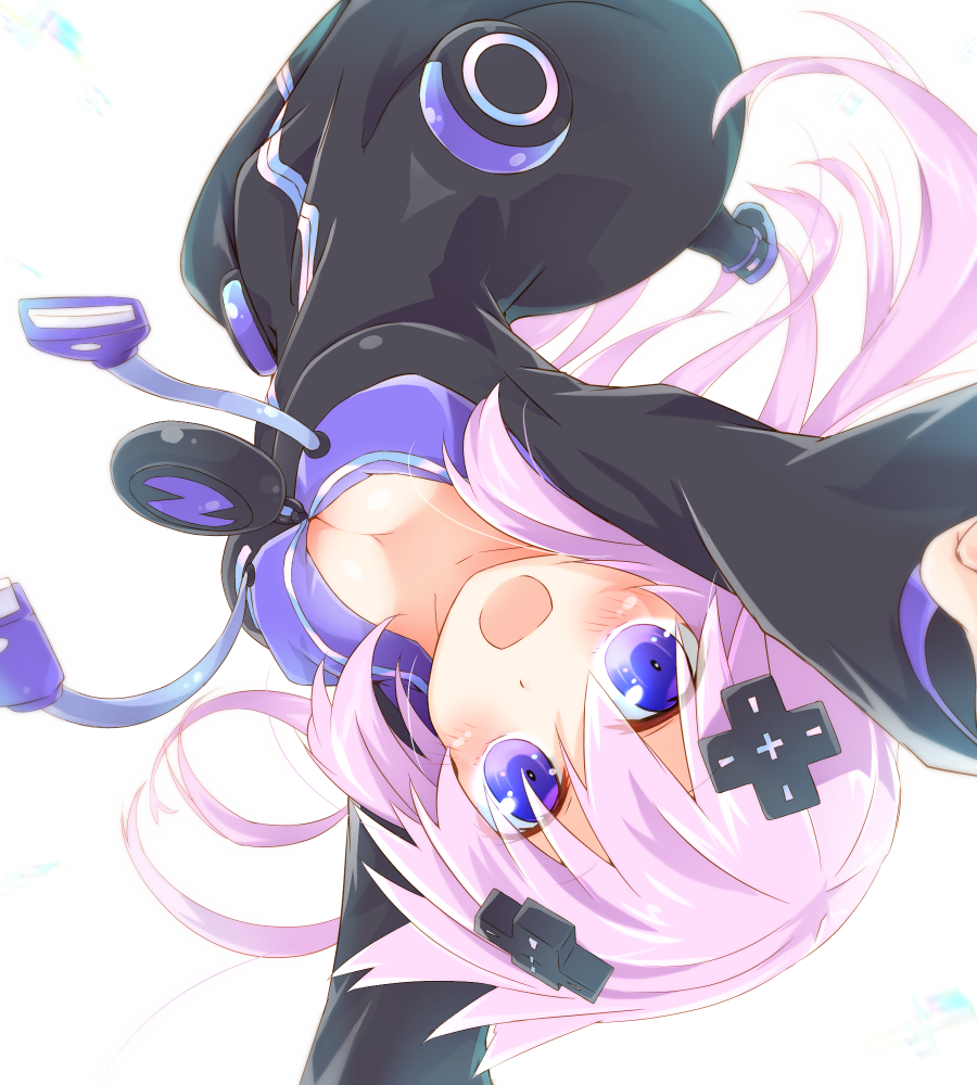 1girl adult_neptune blush breasts d-pad hair_ornament hooded_track_jacket long_hair looking_at_viewer neptune_(series) open_mouth purple_hair rinrin_(927413) shin_jigen_game_neptune_vii smile solo violet_eyes