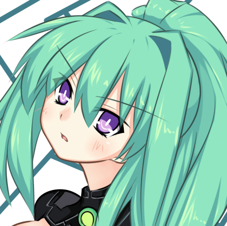 1girl close-up green_hair green_heart lowres meimu_(infinity) neptune_(series) ponytail solo symbol-shaped_pupils vert violet_eyes