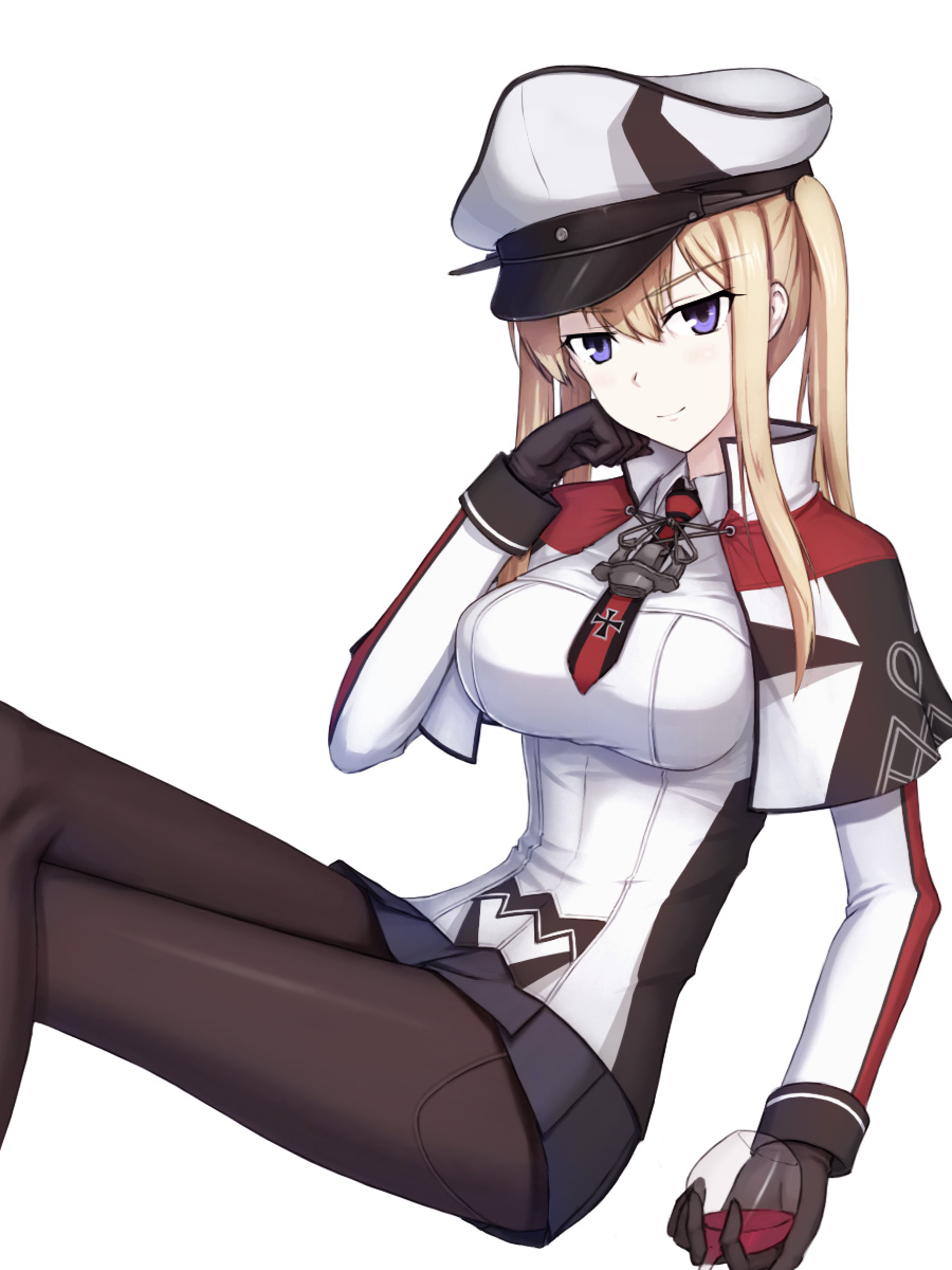 1girl blonde_hair breasts capelet cup drinking_glass ghound gloves graf_zeppelin_(kantai_collection) hat highres kantai_collection long_hair pantyhose peaked_cap simple_background solo twintails violet_eyes wine_glass