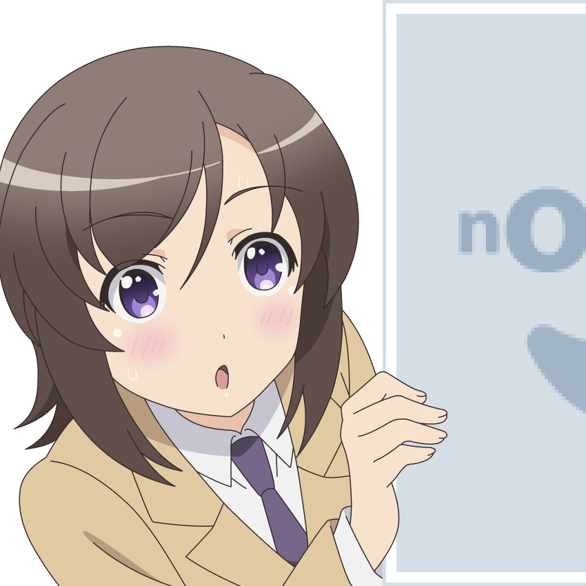 1girl brown_hair futsuu_no_joshikousei_ga_locodol_yattemita mugen_ouka no_image peeking_out pixiv short_hair solo usami_nanako vector_trace violet_eyes