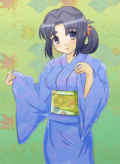 blue_eyes blue_hair esuyuki eyebrows japanese_clothes kimono long_hair solo suzumiya_haruhi_no_yuuutsu yukata