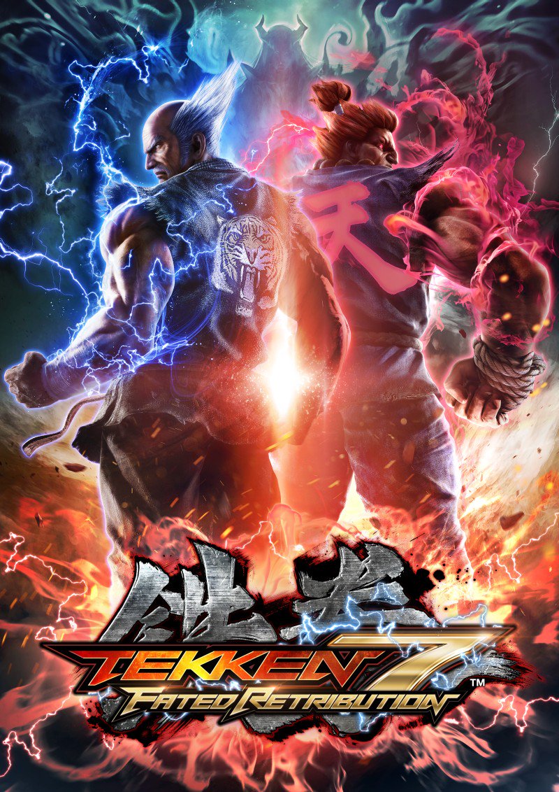 2boys 3d aura back-to-back bald_spot capcom clenched_hand crossover dark_skin dougi electricity eyebrows facial_hair glowing glowing_eyes gouki grey_hair heaven_(kanji) male_focus manly mishima_heihachi multiple_boys muscle mustache namco nose official_art red_eyes redhead sleeveless street_fighter tekken tekken_7 thick_eyebrows topknot