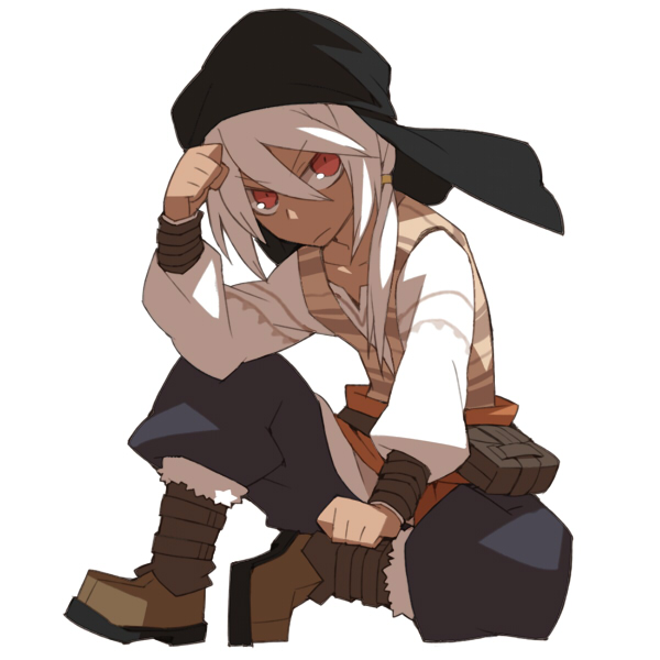 1boy baggy_clothes bandana boots dark_skin harvest_moon harvest_moon:_connect_to_a_new_land hobohochi nadi_(story_of_seasons) red_eyes tagme white_hair