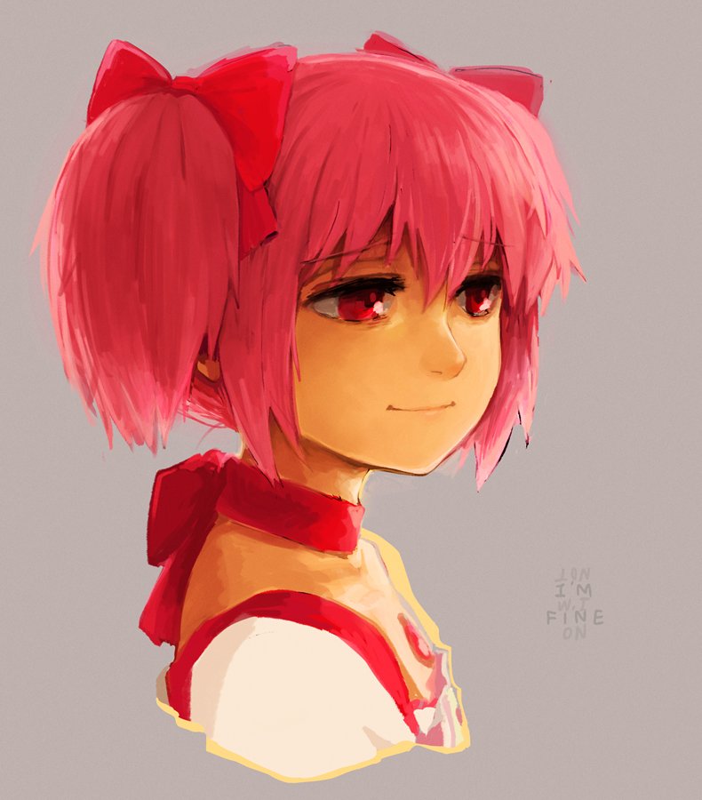 bow choker hair_ribbon kaname_madoka magical_girl mahou_shoujo_madoka_magica pink_eyes pink_hair ribbon short_hair short_twintails silverxp smile twintails