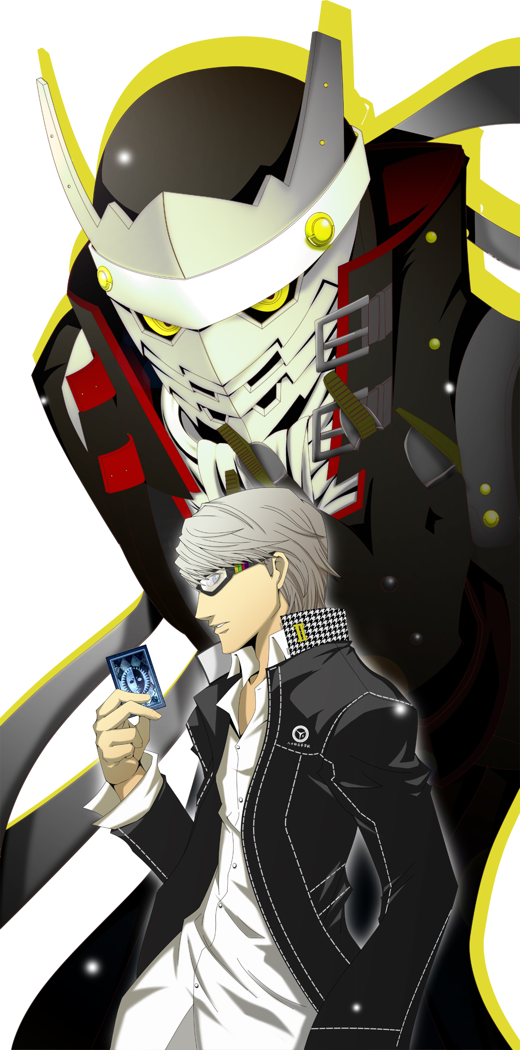 card glasses highres izanagi jacket male_focus narukami_yuu persona persona_4 persona_4_the_golden school_uniform short_hair