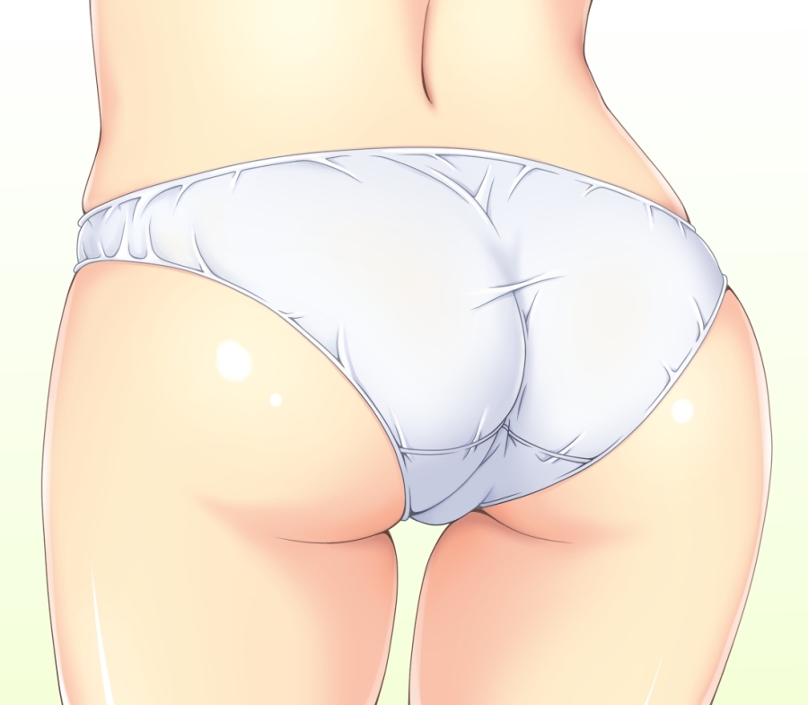1girl ass from_behind panties simple_background solo tamanegi_(genpi) thighs trefoil underwear white_panties