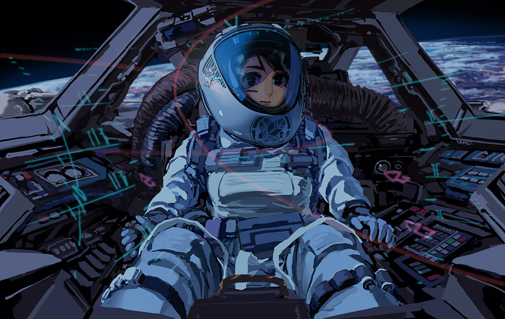 1girl breasts cockpit helmet mao_(matz8) pilot_suit science_fiction solo star_wars y-wing