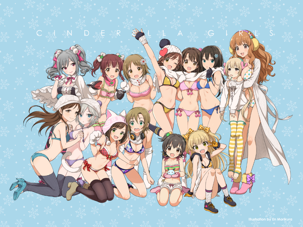 6+girls :d :o adapted_costume anastasia_(idolmaster) animal_ears animal_hat artist_name bare_arms bare_shoulders beanie between_breasts bikini black_bikini black_gloves black_legwear black_shoes blue_background blue_bikini blue_bow blue_eyes blush bobblehat bow breasts brown_eyes brown_hair cat_ears cat_hat cat_tail character_request cleavage collarbone copyright_name curvy drill_hair earmuffs flat_chest front-tie_top fur_trim gloves gothic_lolita green_eyes grey_bow grey_hair hair_beads hair_bow hair_ornament hairband hairpin hat head_between_breasts head_tilt headphones headphones_around_neck heart high_heels holding_hands honda_mio idolmaster idolmaster_cinderella_girls interlocked_fingers jacket jougasaki_rika kemonomimi_mode kneehighs kneeling large_breasts lifting_person lolita_fashion long_hair long_sleeves maekawa_miku midriff morikura_en multicolored_bikini multiple_girls navel off_shoulder one_leg_raised one_side_up open_clothes open_jacket open_mouth parted_lips paws pink_bikini pink_eyes pink_ribbon pink_shoes plaid plaid_bikini polka_dot polka_dot_bikini polka_dot_swimsuit pom_pom_(clothes) purple_bikini red_bikini red_bow ribbon scarf shared_scarf shibuya_rin shimamura_uzuki shoelaces shoes short_hair side-tie_bikini silver_hair simple_background sitting small_breasts smile snowflake_backbround snowflake_hair_ornament standing standing_on_one_leg star_hair_ornament stomach striped striped_legwear stuffed_animal stuffed_toy sweater swimsuit tail thigh-highs thigh_gap toeless_socks twin_drills two_side_up v vertical-striped_legwear vertical_stripes very_long_hair wavy_mouth white_bikini white_gloves white_scarf white_swimsuit yellow_bikini yellow_bow yellow_gloves